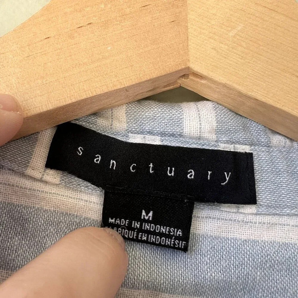 Striped‎ Linen Blend Short Sleeve Button-Up Shirt By Sanctuary Size M - Picture 2 of 4